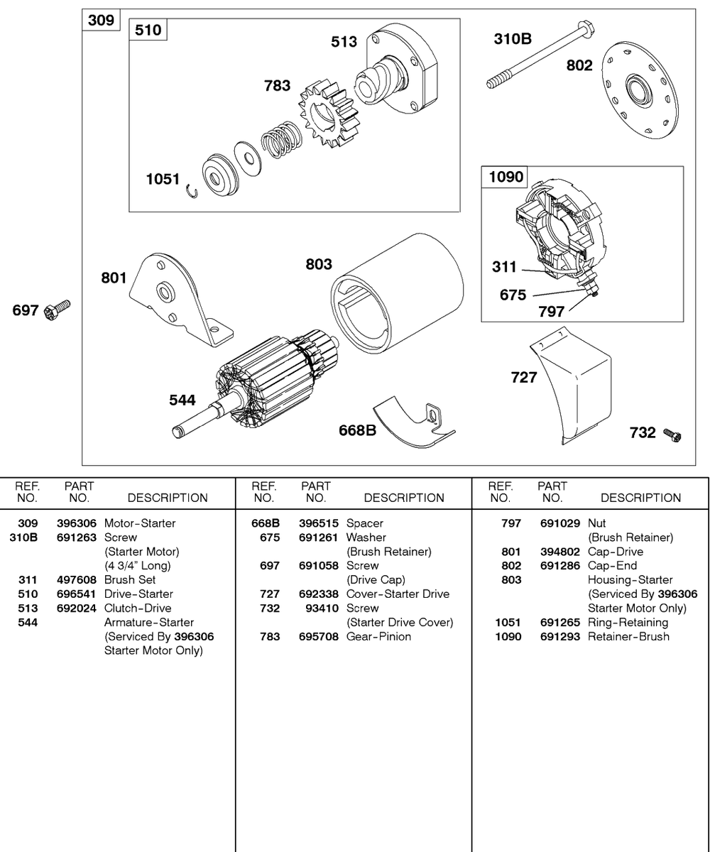 Electric Starter 1 Diagram and Parts List for 326431-0129-XX  Briggs and Stratton Engine